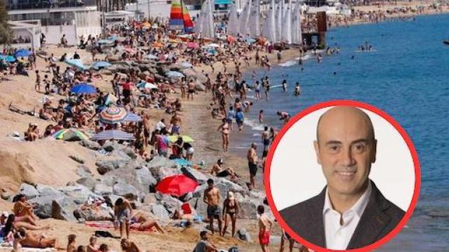 Fotomontaje de la playa de Badalona y Tomàs Molina