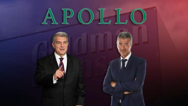 Un fotomontaje con Apollo, Goldman Sachs y los dirigentes de Barça y Atlético de Madrid, Joan Laporta y Gil Marín