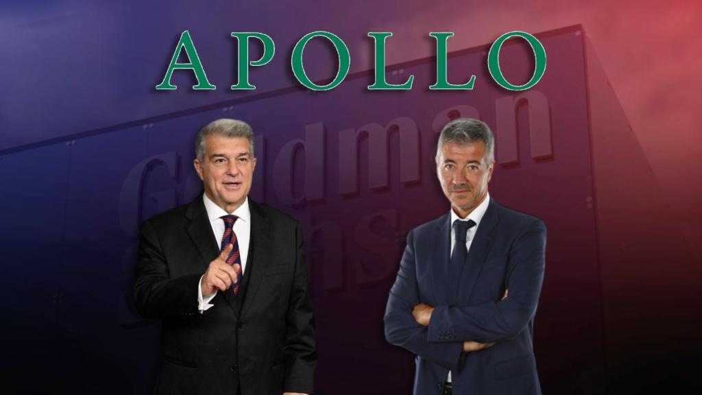 Un fotomontaje con Apollo, Goldman Sachs y los dirigentes de Barça y Atlético de Madrid, Joan Laporta y Gil Marín