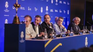 Presentación de la Ryder Cup de 2031 con el 'conseller' Albert Dalmau (c), ayer