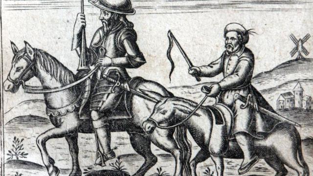 Salida de Don Quijote y Sancho en busca de aventuras (1618).