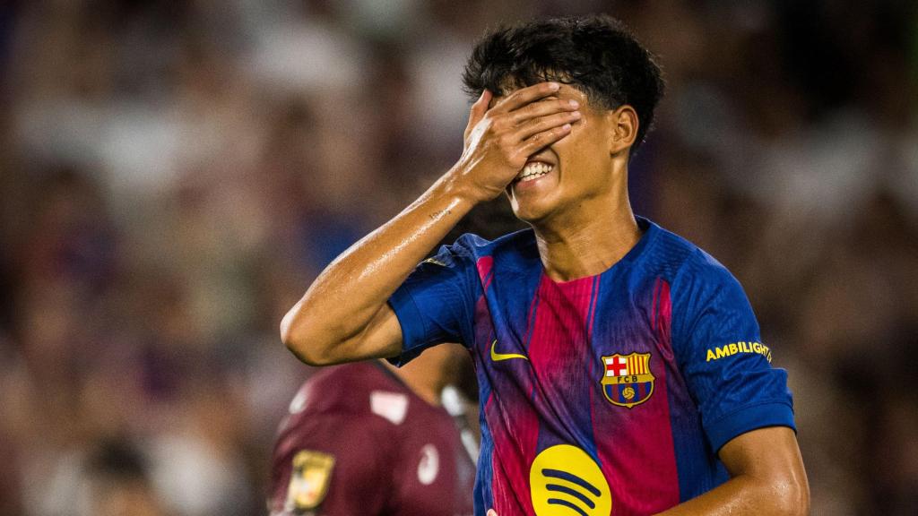 Dro Fernández celebra su gol con el Barça en pretemporada