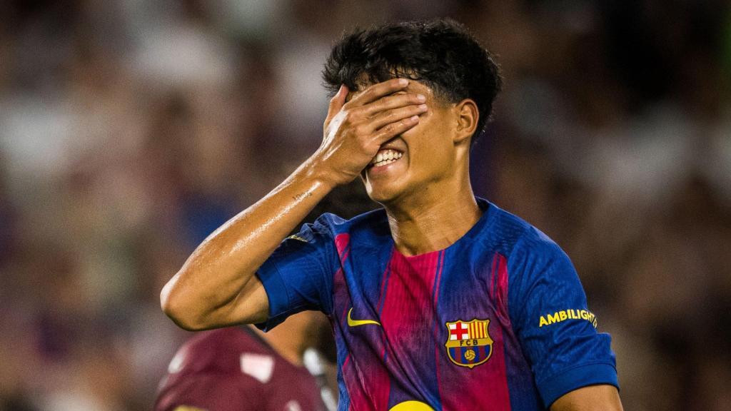 Dro Fernández celebra su gol con el Barça en pretemporada