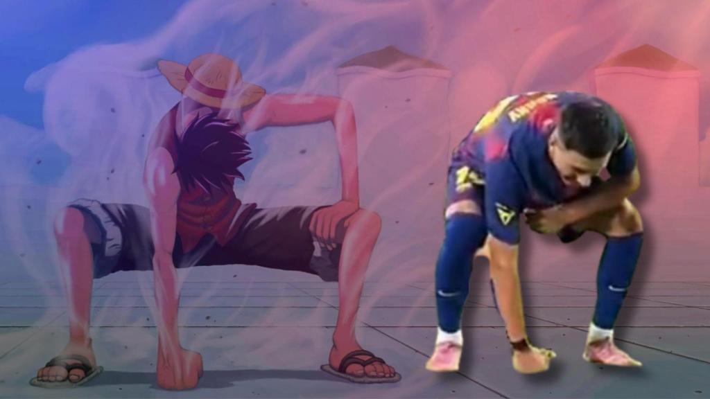 Fotomontaje de la celebración de Roony Bardghji como Luffy de One Piece
