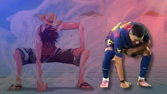 Fotomontaje de la celebración de Roony Bardghji como Luffy de One Piece
