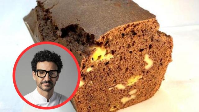 Fotomontaje Raül Balam y cake de chocolate y nueces