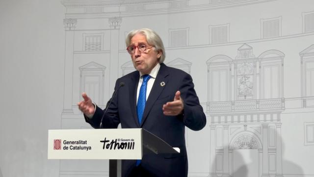 El presidente de Foment del Treball, Josep Sánchez Llibre, en una comparecencia ante los medios en el Palau de la Generalitat