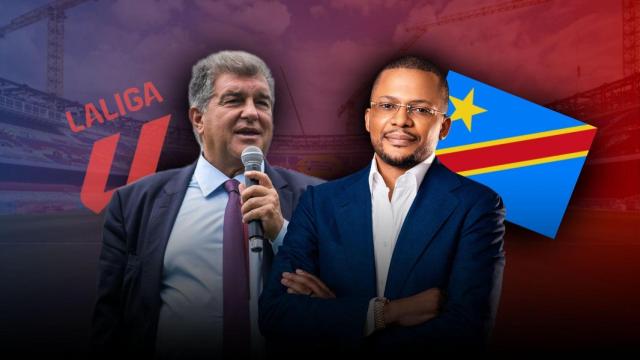 Joan Laporta y Didier Budimbu en un montaje