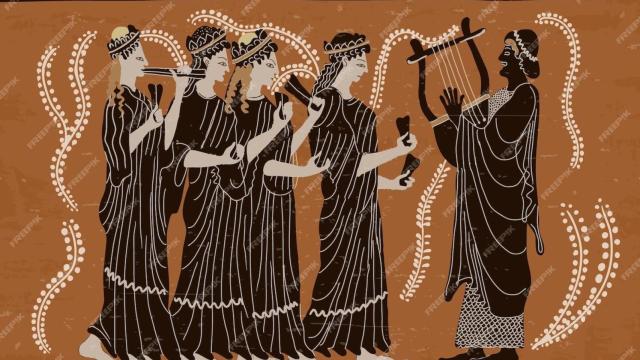 Músicos en una cerámica de la antigua Grecia