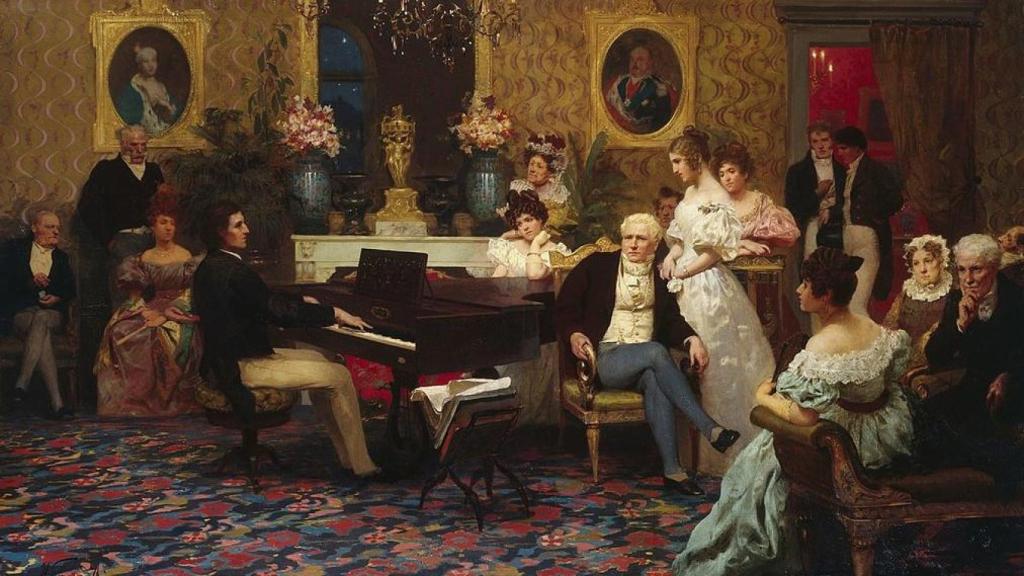 Chopin tocando sus piezas ante la familia Radziwiłłs (1829).