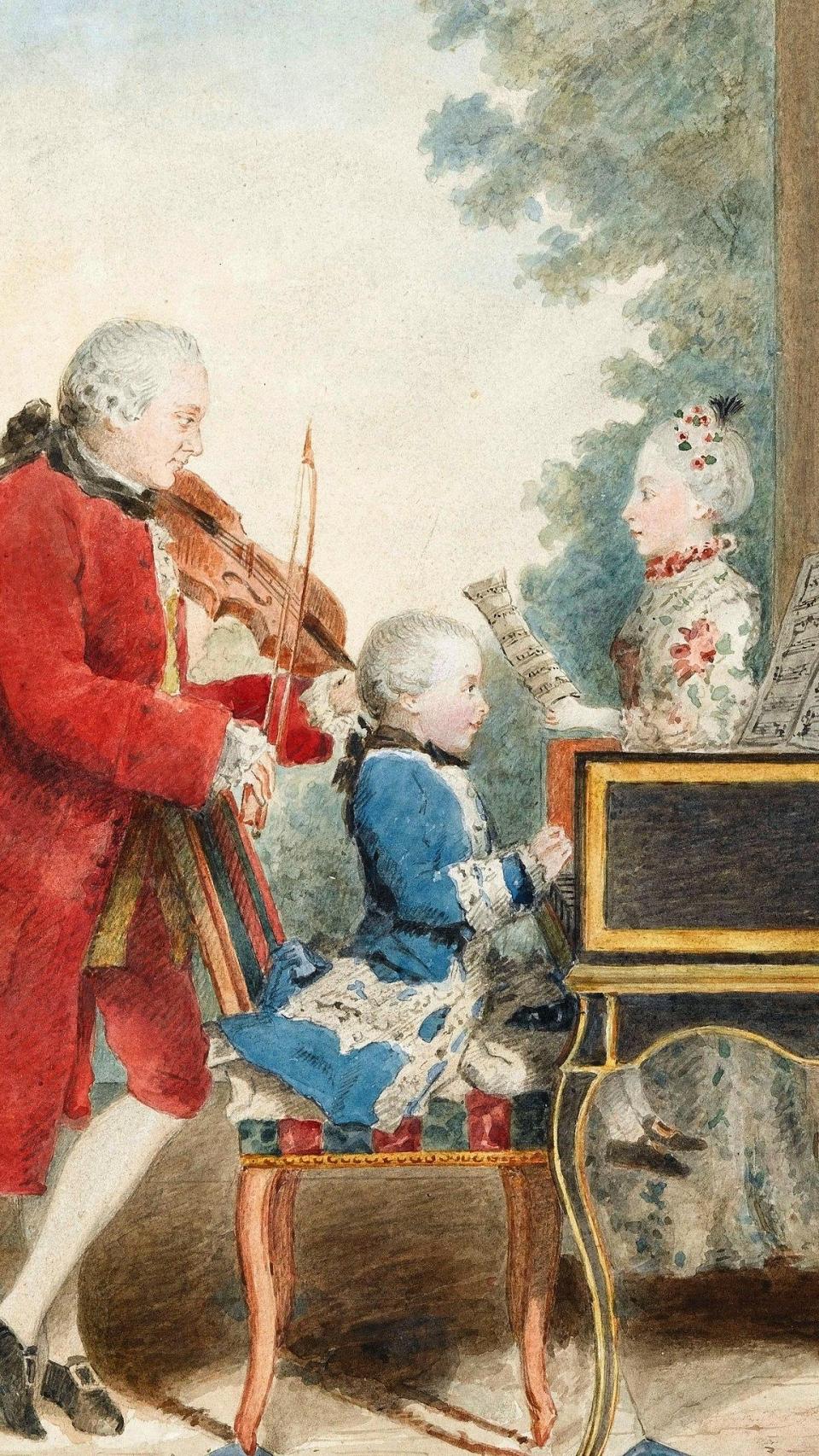 Leopold Mozart y sus hijos Wolfgang Amadeus y María Anna