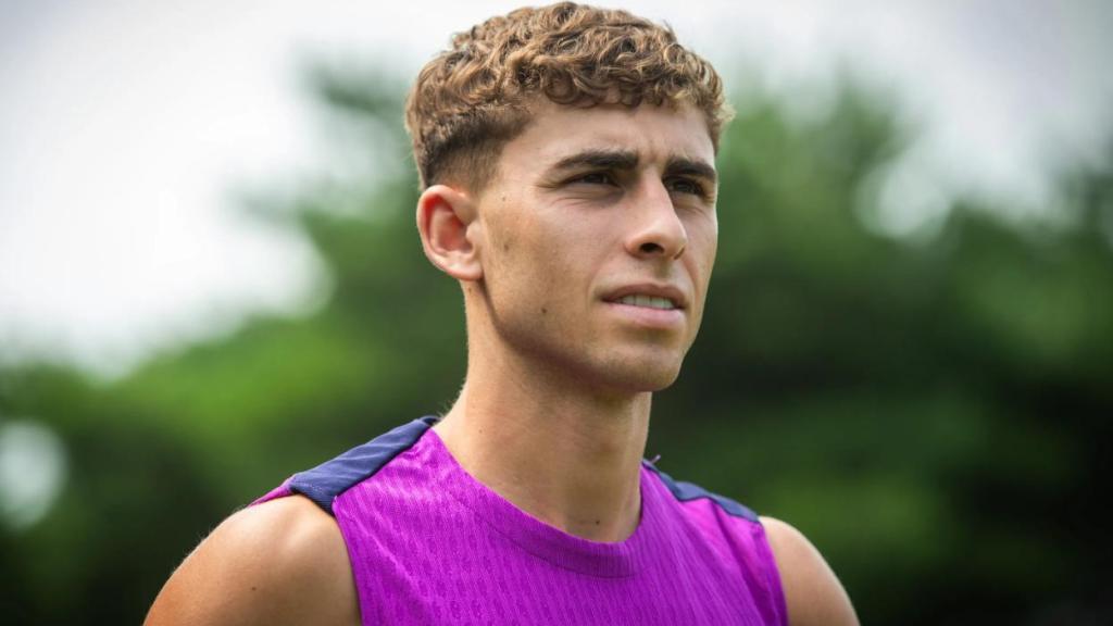 Fermín López, durante el último entrenamiento del Barça en Corea del Sur