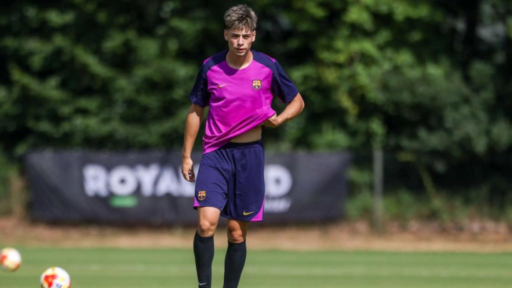 Òscar Gistau, en un entrenament de pretemporada amb el Barça B