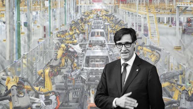El presidente de la Generalitat, Salvador Illa, con una factoría productiva de fondo / CG