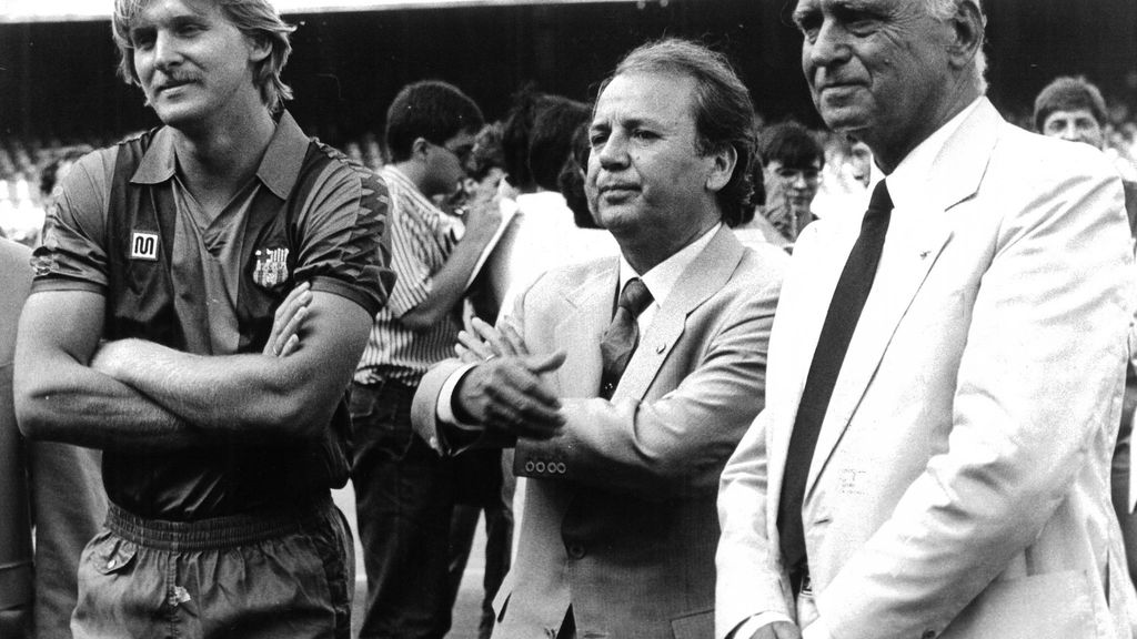 Schuster, Núñez i Casaus, en una presentació del Barça