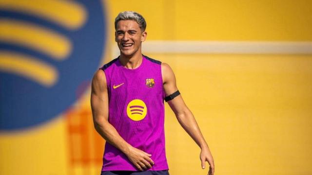 Gavi en un entrenamiento con el Barça