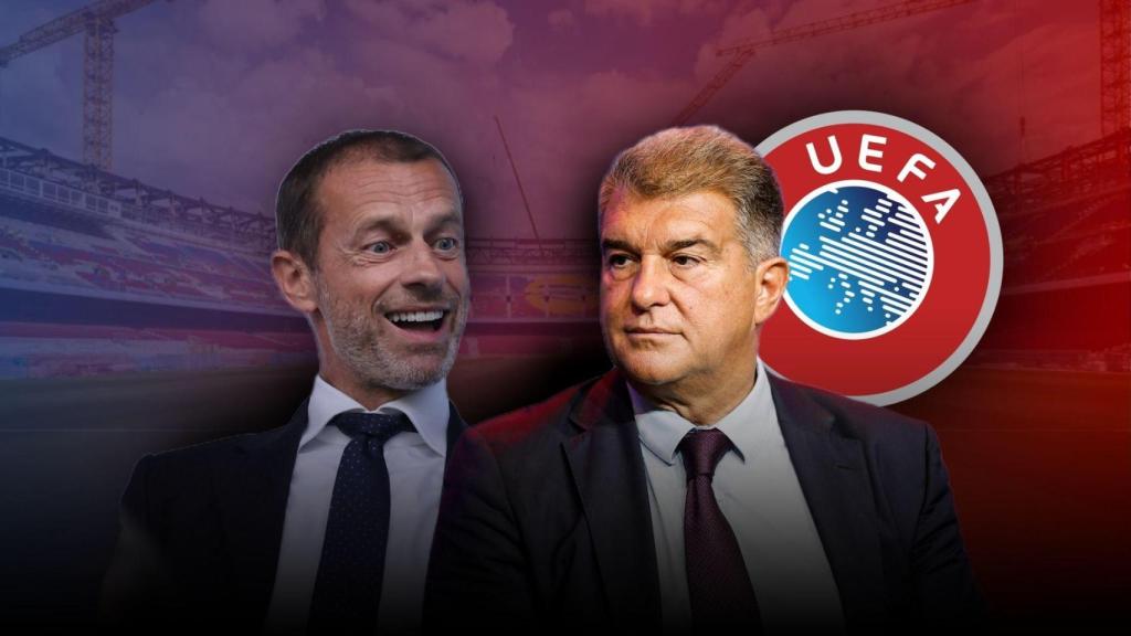 Aleksander Ceferin i Joan Laporta amb el logo de la UEFA