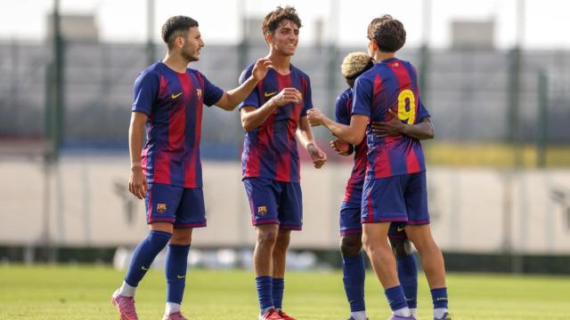 Roony Bardghji celebra un gol del Barça B en el amistoso contra el Atlètic Lleida