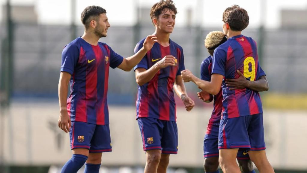 Roony Bardghji celebra un gol del Barça B en el amistoso contra el Atlètic Lleida