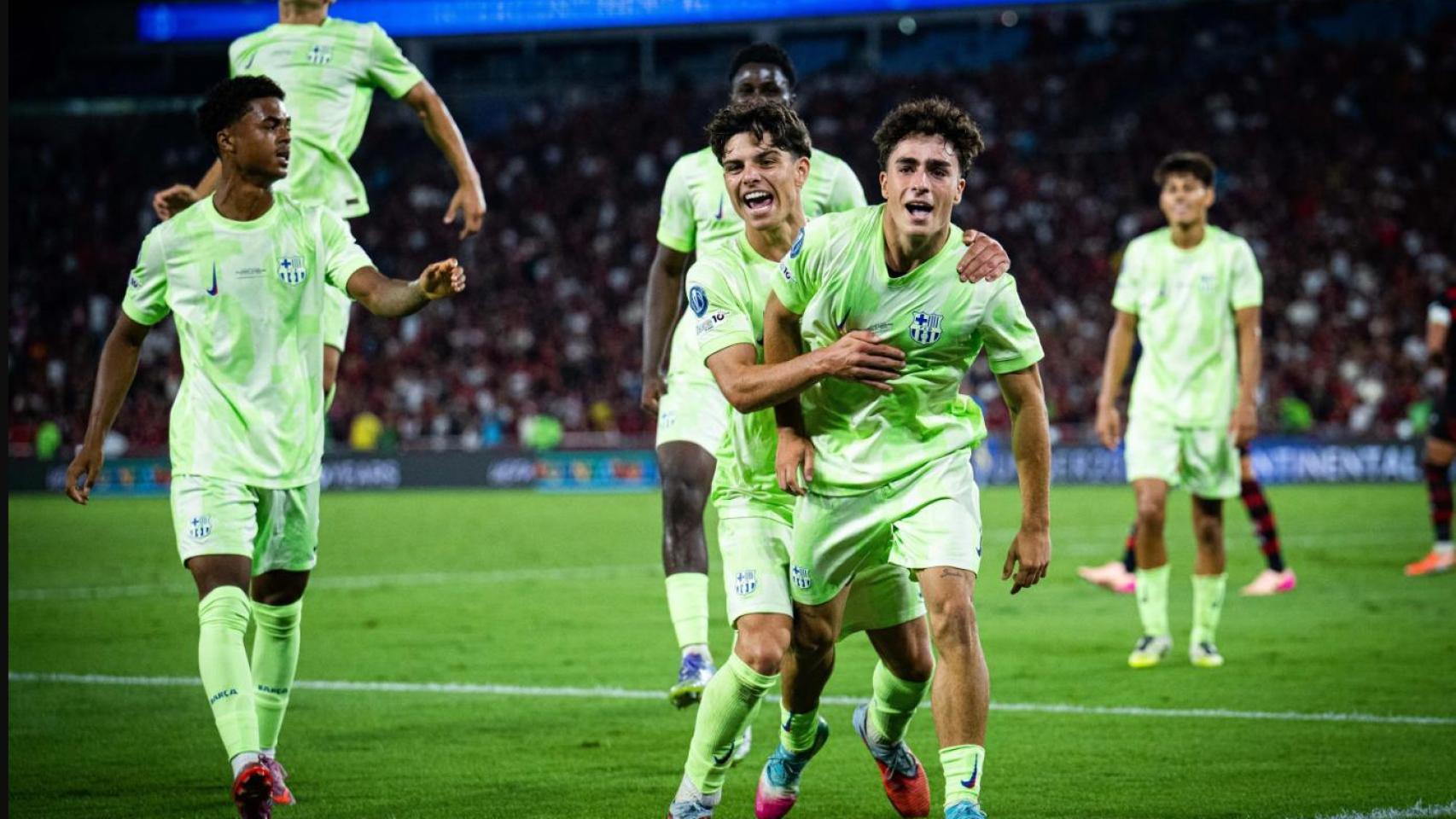 La celebración de Jan Virgili tras anotar un golazo en el Flamengo-Barça sub-20 de la Copa Intercontinental
