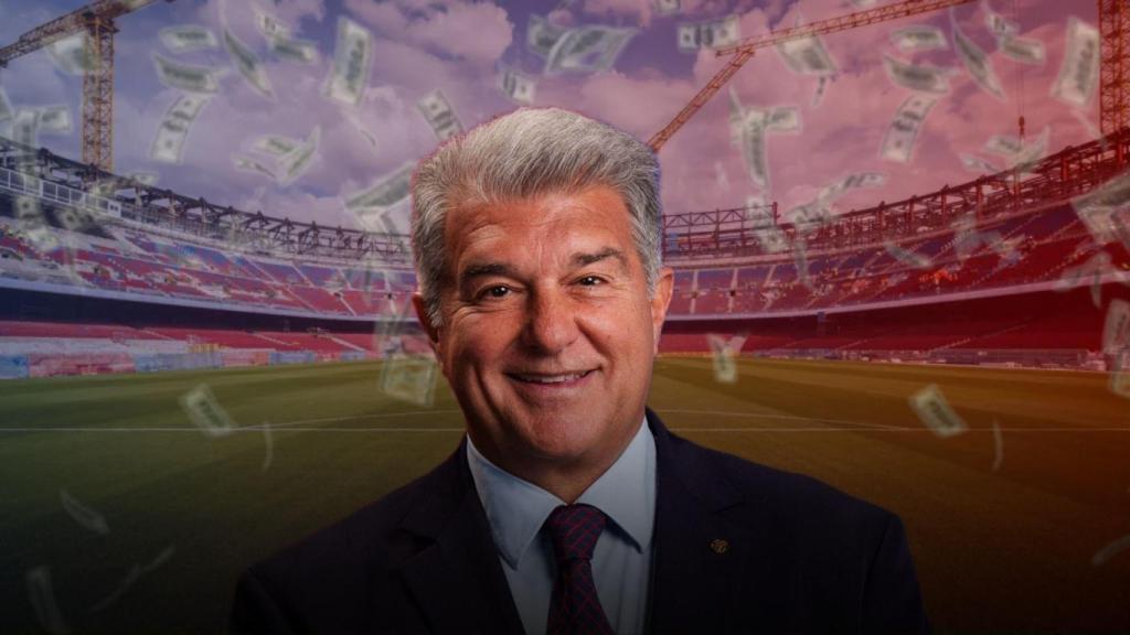 Joan Laporta en un montaje sobre el Camp Nou