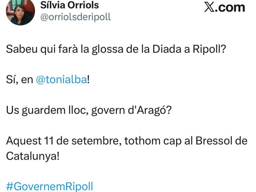 Mensaje de Sílvia Orriols en X