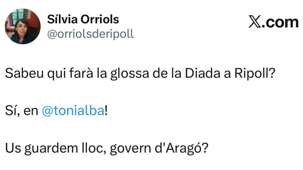 Mensaje de Sílvia Orriols en X