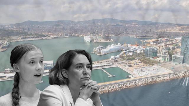 Greta Thunberg, Ada Colau y Marina Vela Barcelona, donde atracó la Flotilla ayer