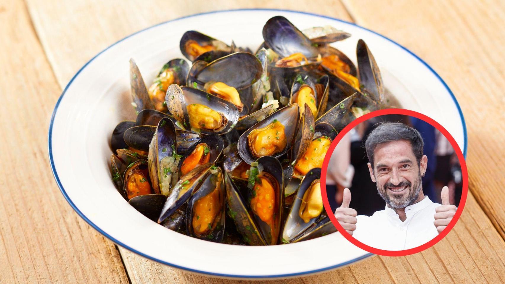 Fotomontaje Joseba Arguiñano y mejillones a la marinera