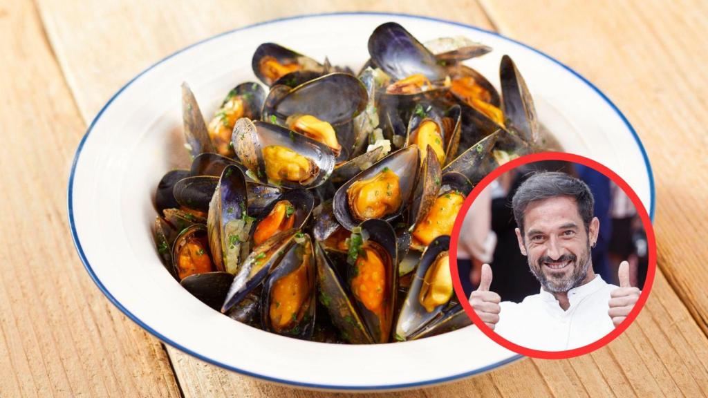 Fotomontaje Joseba Arguiñano y mejillones a la marinera
