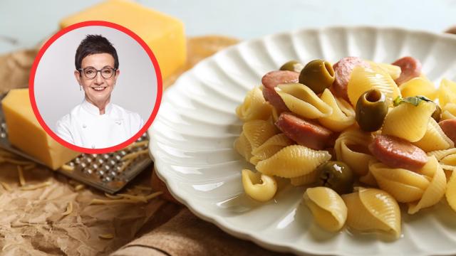 Fotomontaje Carme Ruscalleda y plato de pasta