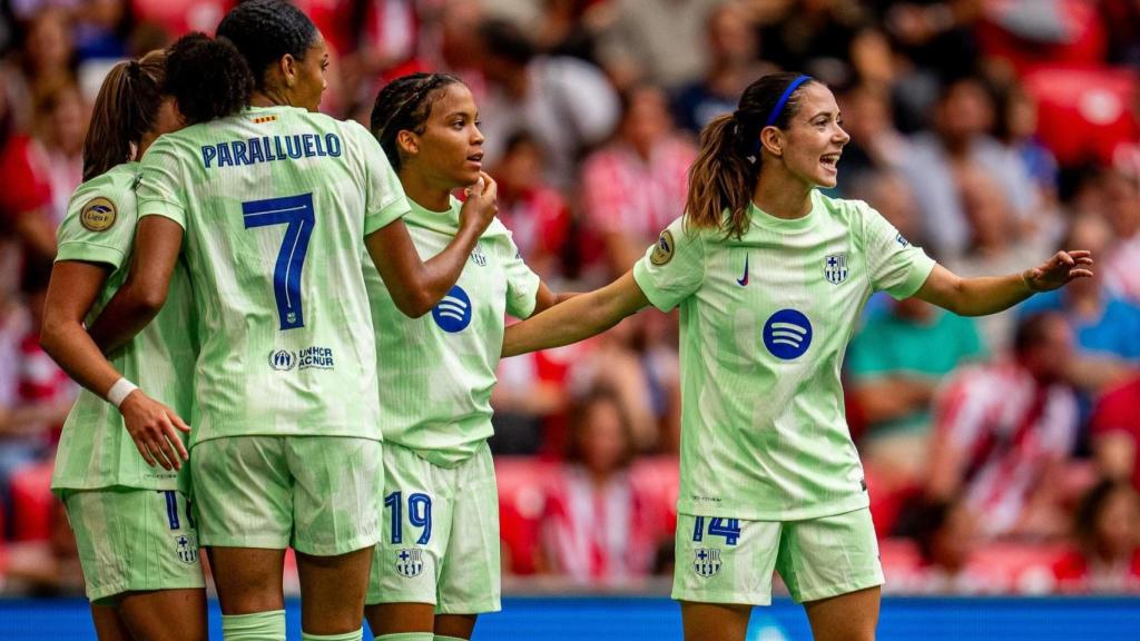 El Barça Femenino celebra un gol contra el Athletic en San Mamés