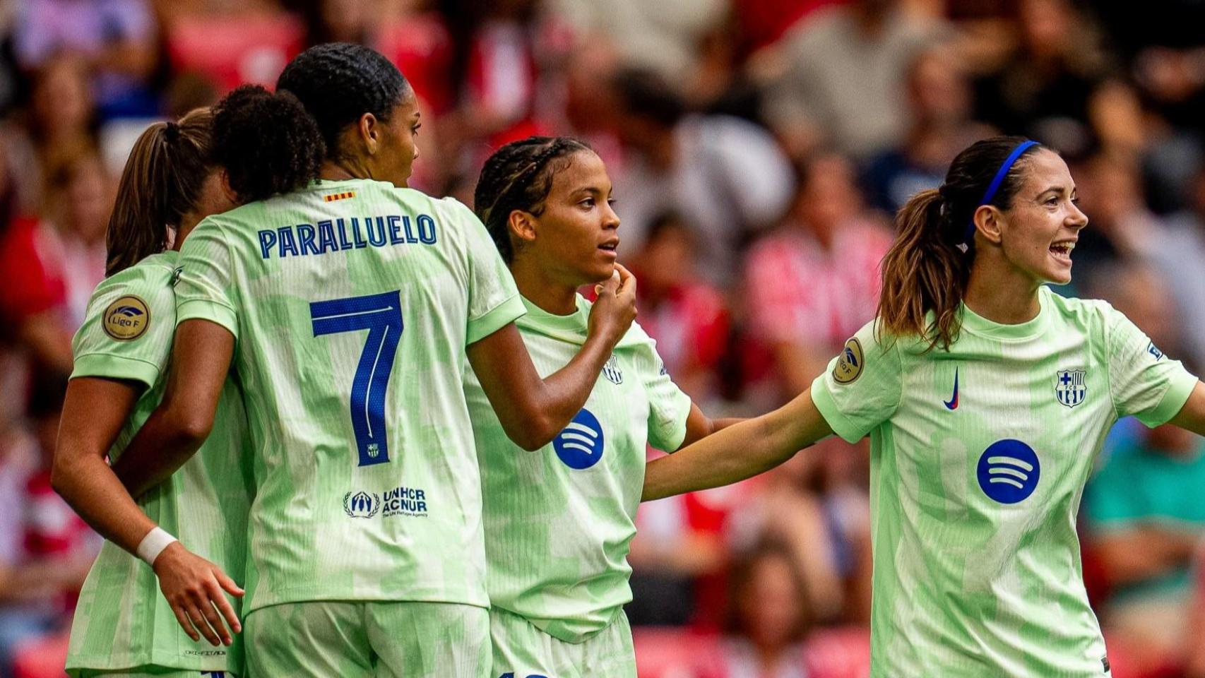 El Barça Femenino celebra un gol contra el Athletic en San Mamés