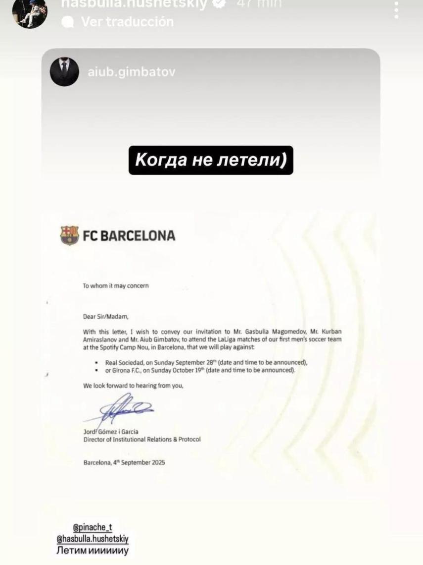 La publicación de Hasbullah sobre la invitación del FC Barcelona