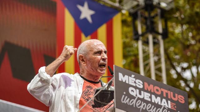 El presidente de la ANC, Lluís Llach, interviene durante la manifestación convocada por la ANC