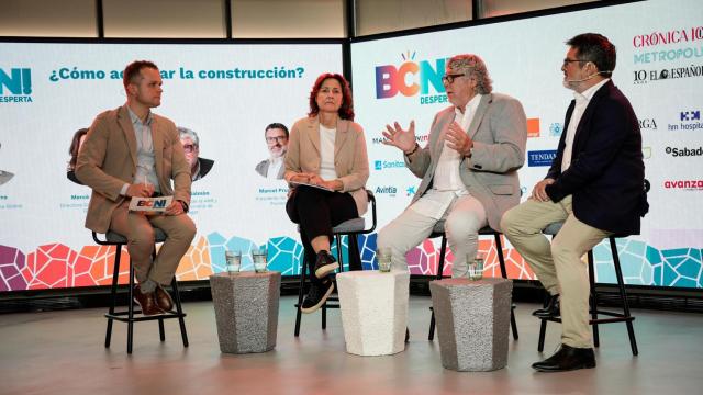 Mercè Conesa, directora general de BCN Global; Antonio Balmón, vicepresidente de la AMB y alcalde de Cornellà de Llobregat; Marcel Prunera, presidente de Guinot Prunera