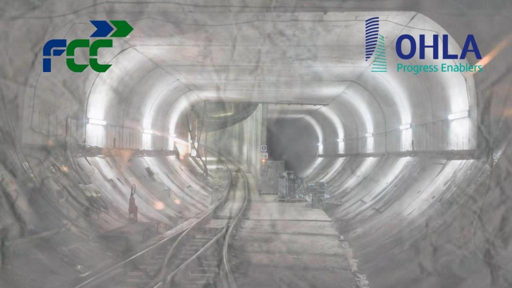 Fotomontaje de un túnel de las obras de L9 y los logos de FCC y OHLA