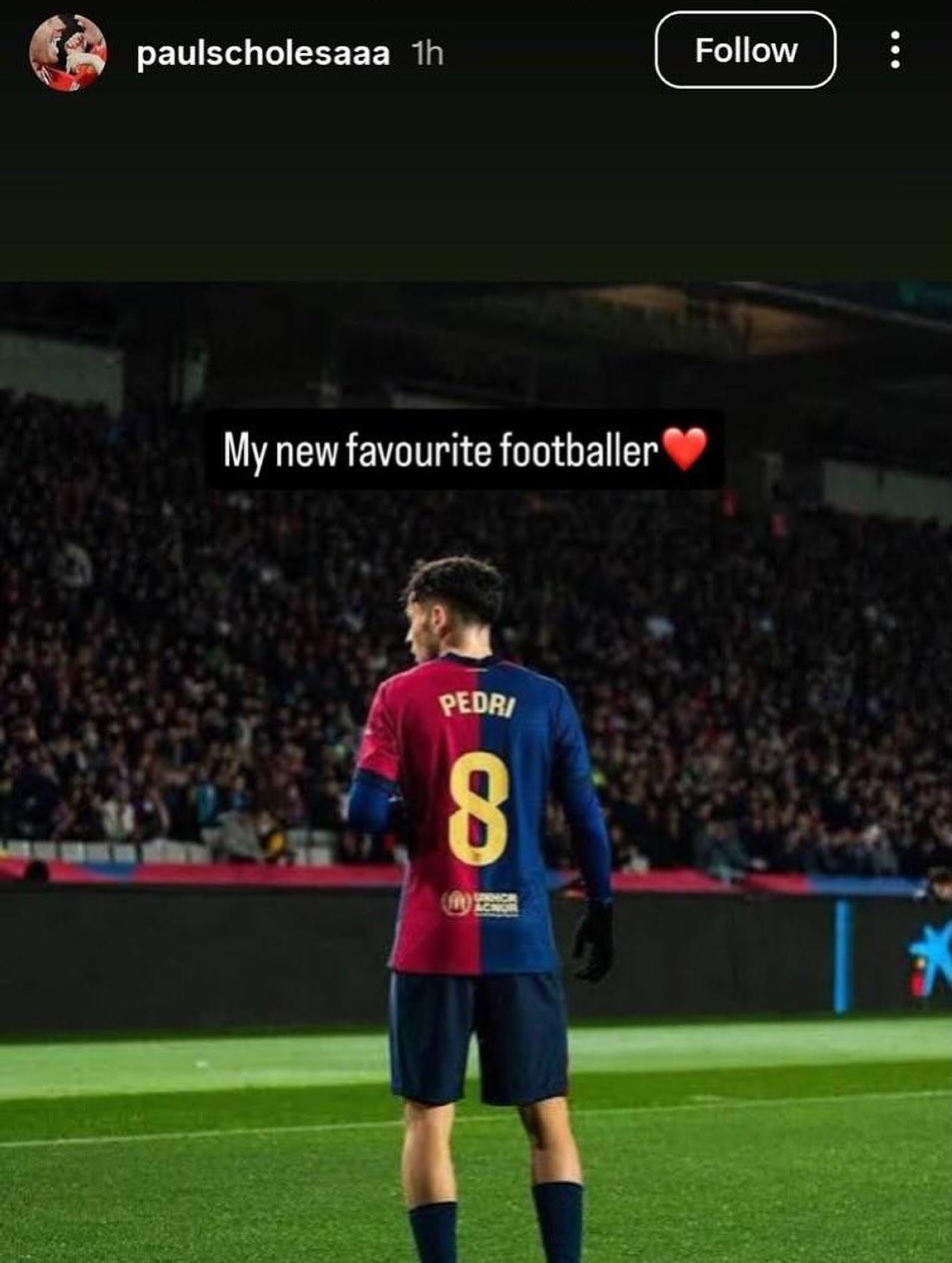 Paul Scholes expresa su admiración hacia Pedri en su Instagram