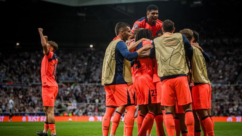 El Barça celebra un gol ante el Newcastle