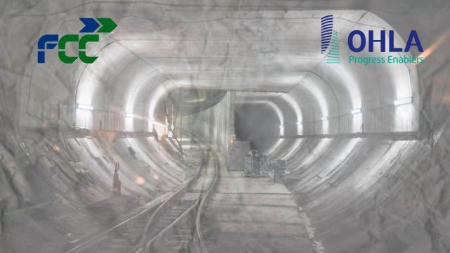 Fotomontaje de un túnel de las obras de L9 y los logos de FCC y OHLA