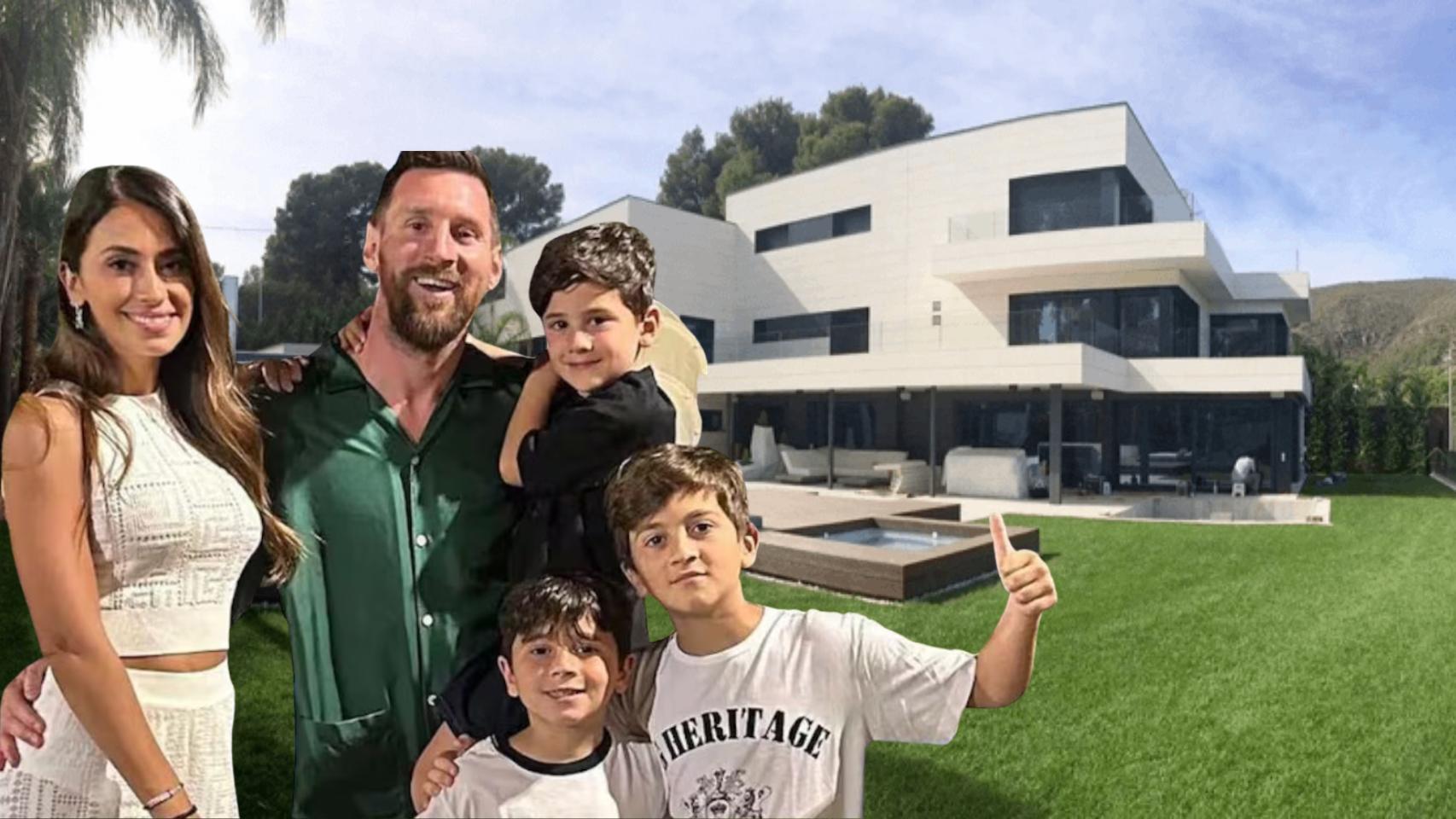 Montaje Leo Messi con su familia y su casa / CG