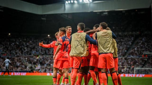 Los jugadores del Barça celebran un gol de Marcus Rashford contra el Newcastle