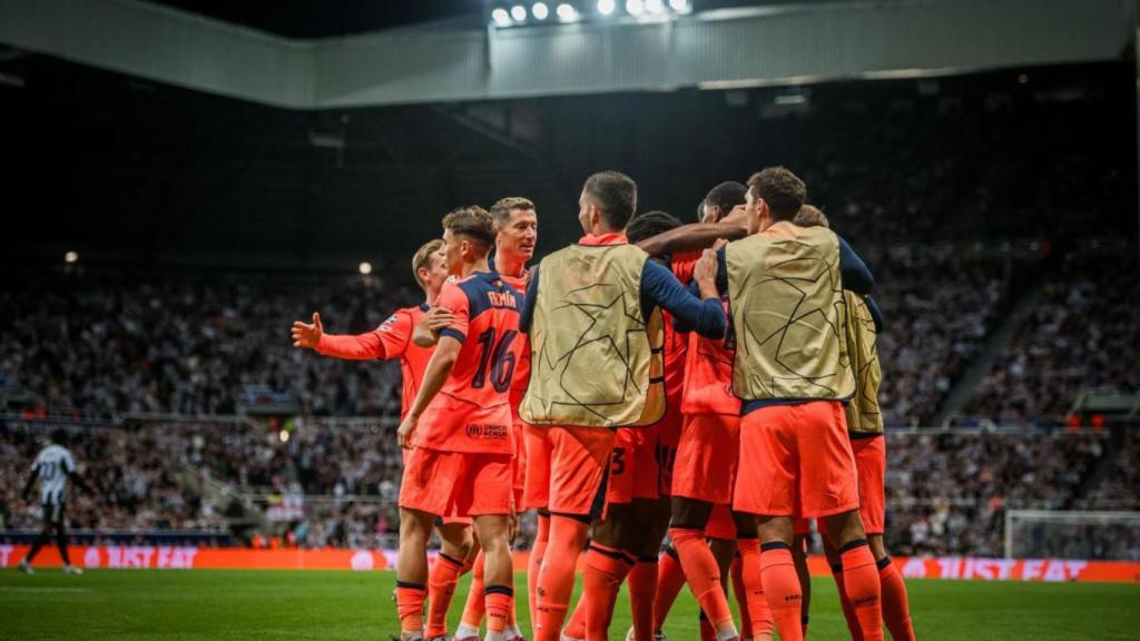 Los jugadores del Barça celebran un gol de Marcus Rashford contra el Newcastle