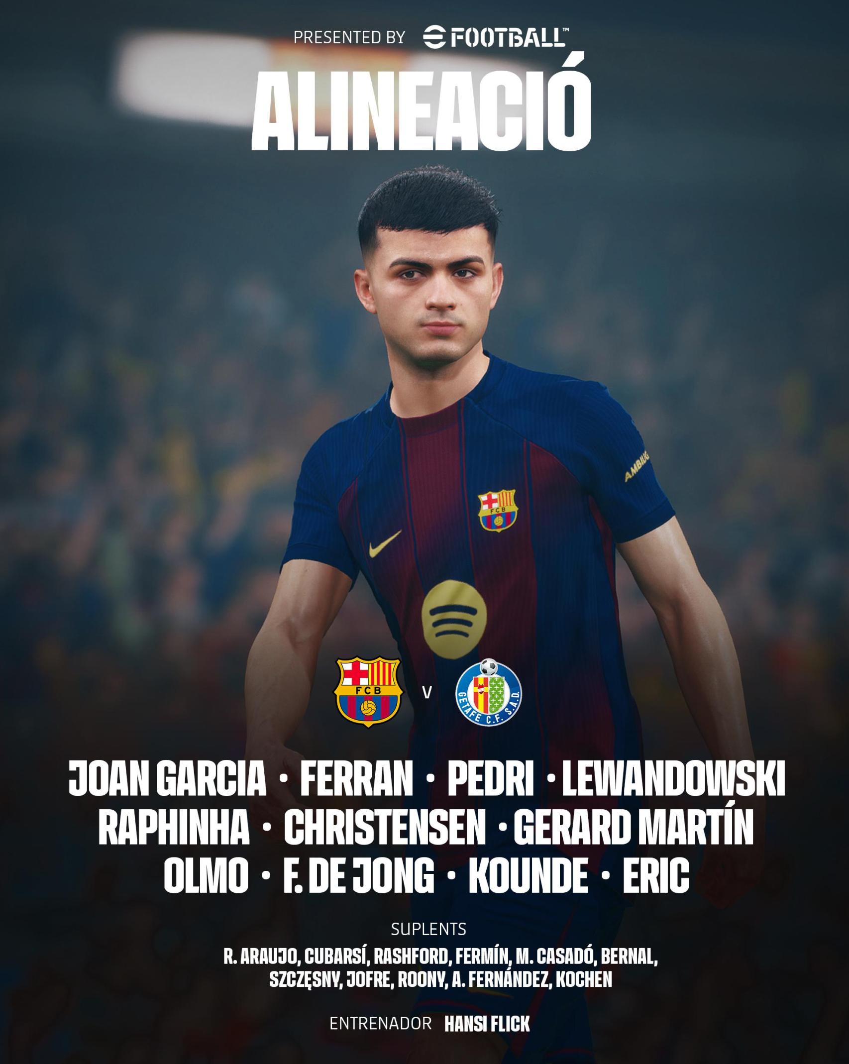 La alineación del Barça contra el Getafe