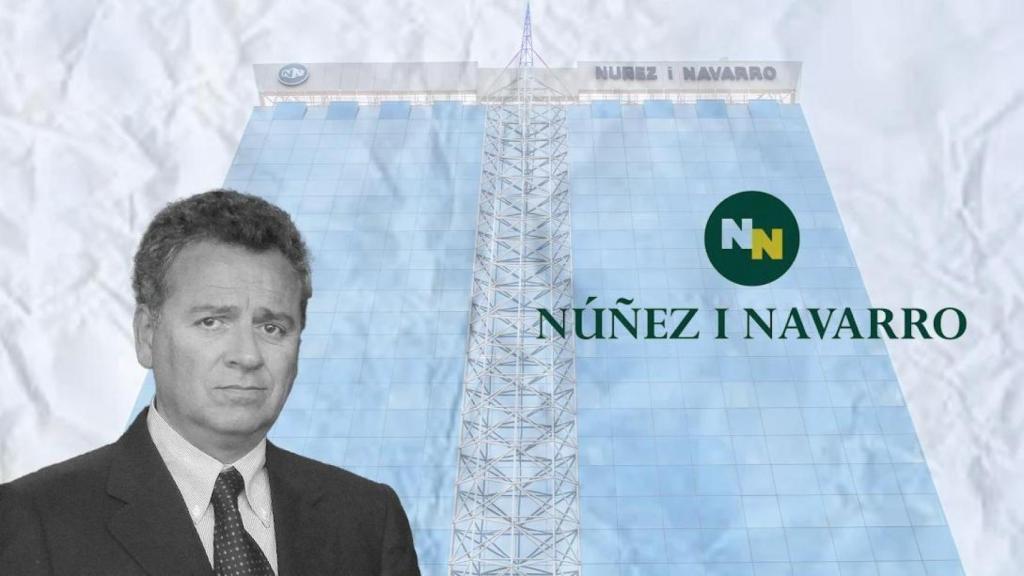 Josep Lluís Núñez i Navarro, con la imagen de la sede corporativa de su empresa de fondo