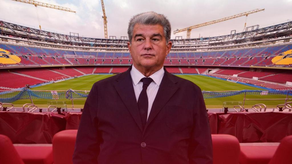 Joan Laporta, en un montaje con el nuevo Camp Nou de fondo