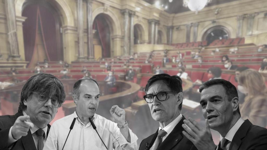 Fotomontaje de Carles Puigdemont, Jordi Turull, Salvador Illa y Pedro Sánchez