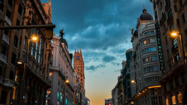 Vista nocturna de la Gran Via de Madrid