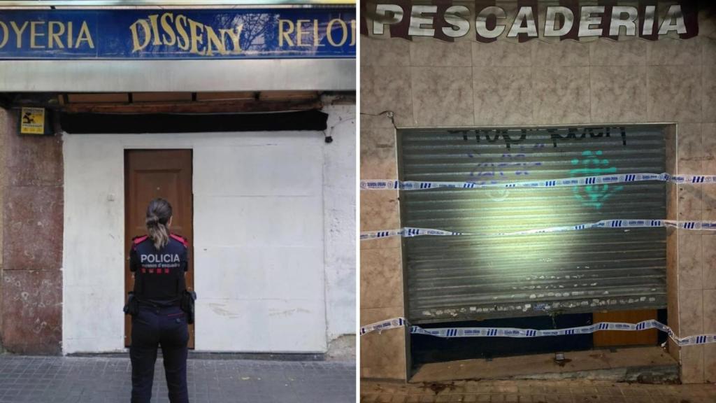 Montaje con la joyería y la pescadería que se habían reconvertido en 'narcopisos'