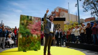 Pere Aragonès cuando era 'president' de la Generalitat durante un mitin de ERC en su Pineda de Mar natal (Barcelona) en mayo de 2024